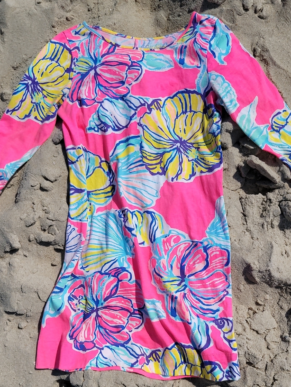 Lilly Pulitzer Marlowe Swept By The Tides Flower Seashell T Shirt Dress, Size M - Picture 2 of 8